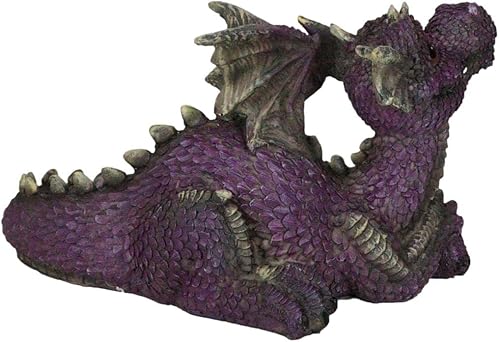 Miniatura 4 de Ebros Gift Fantástica figura de dragón de jardín cómico morado en reposo, 8.25 pulgadas de largo, lindo bebé Drake Calabozos y dragones Escultura de