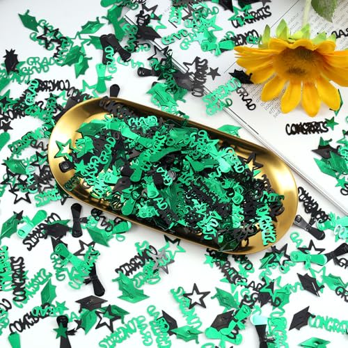 Image of Green and Black Graduation Confetti 2026, 1000 Pcs Congrats Grad Confetti Class of 2026 Party Table Centerpiece for Graduation Party Decorations