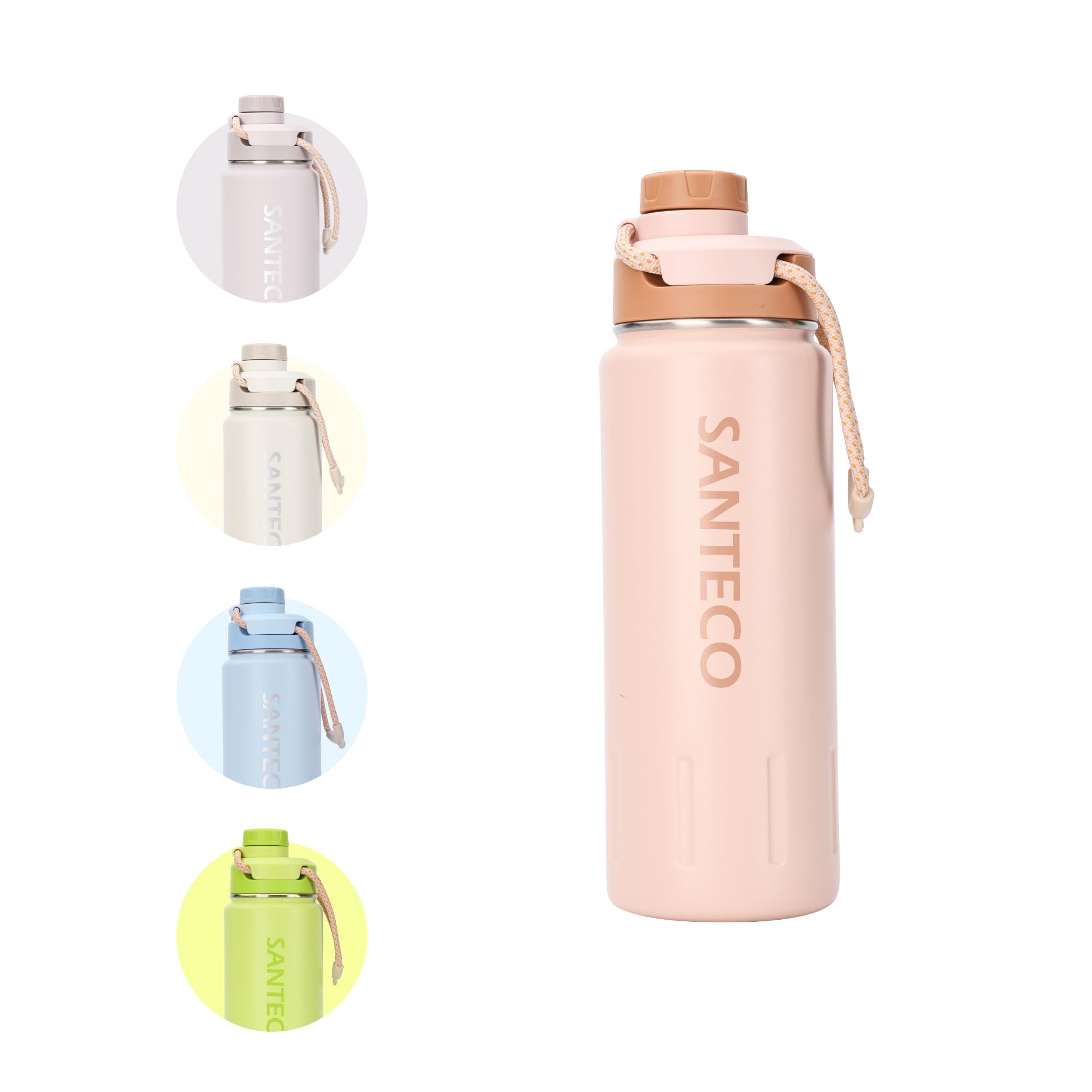 SANTECO 750ml Edelstahl Thermosflasche, 2-in-1 Trinkdesign,