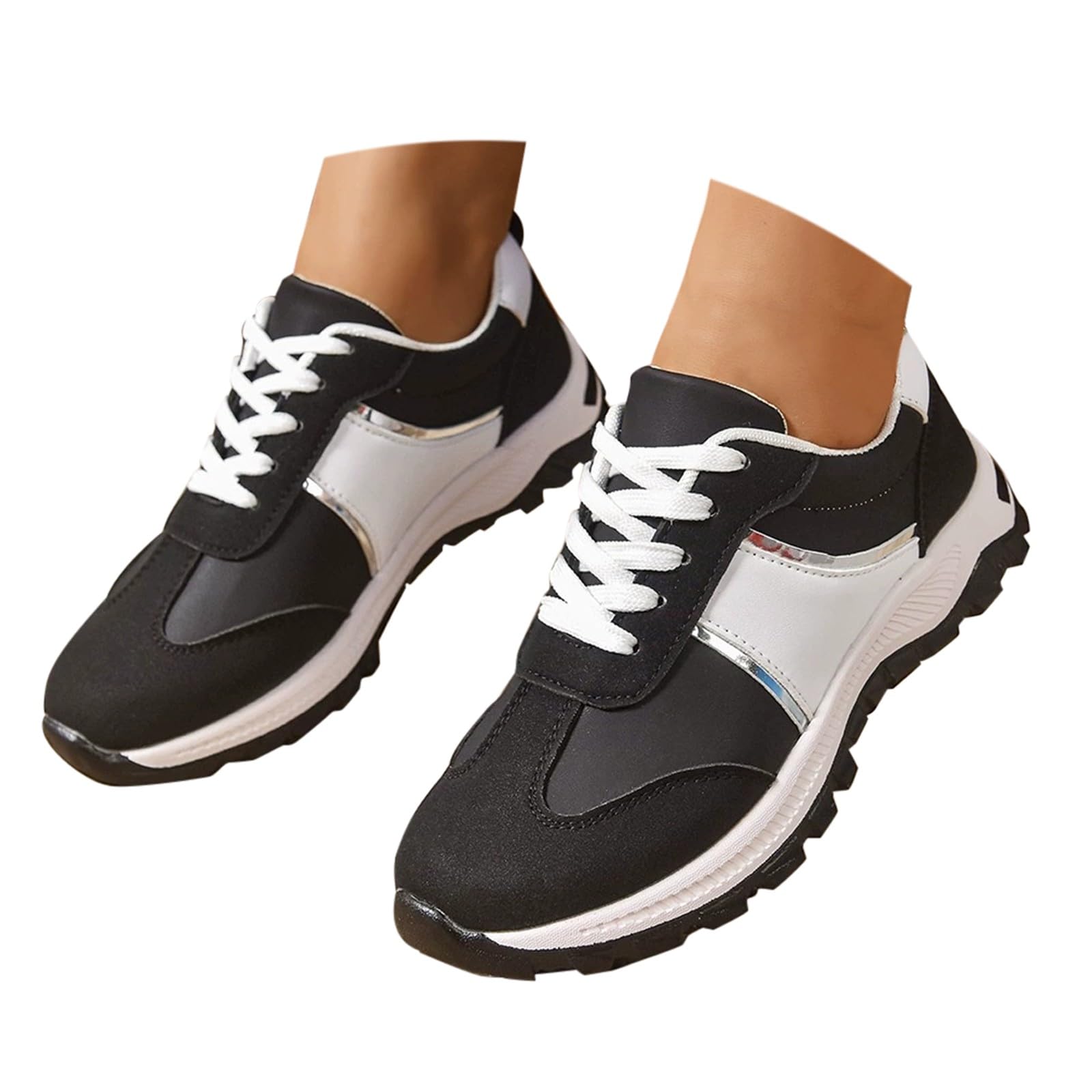 Zapatillas de correr para mujer, extraanchas, con plataforma y cordones