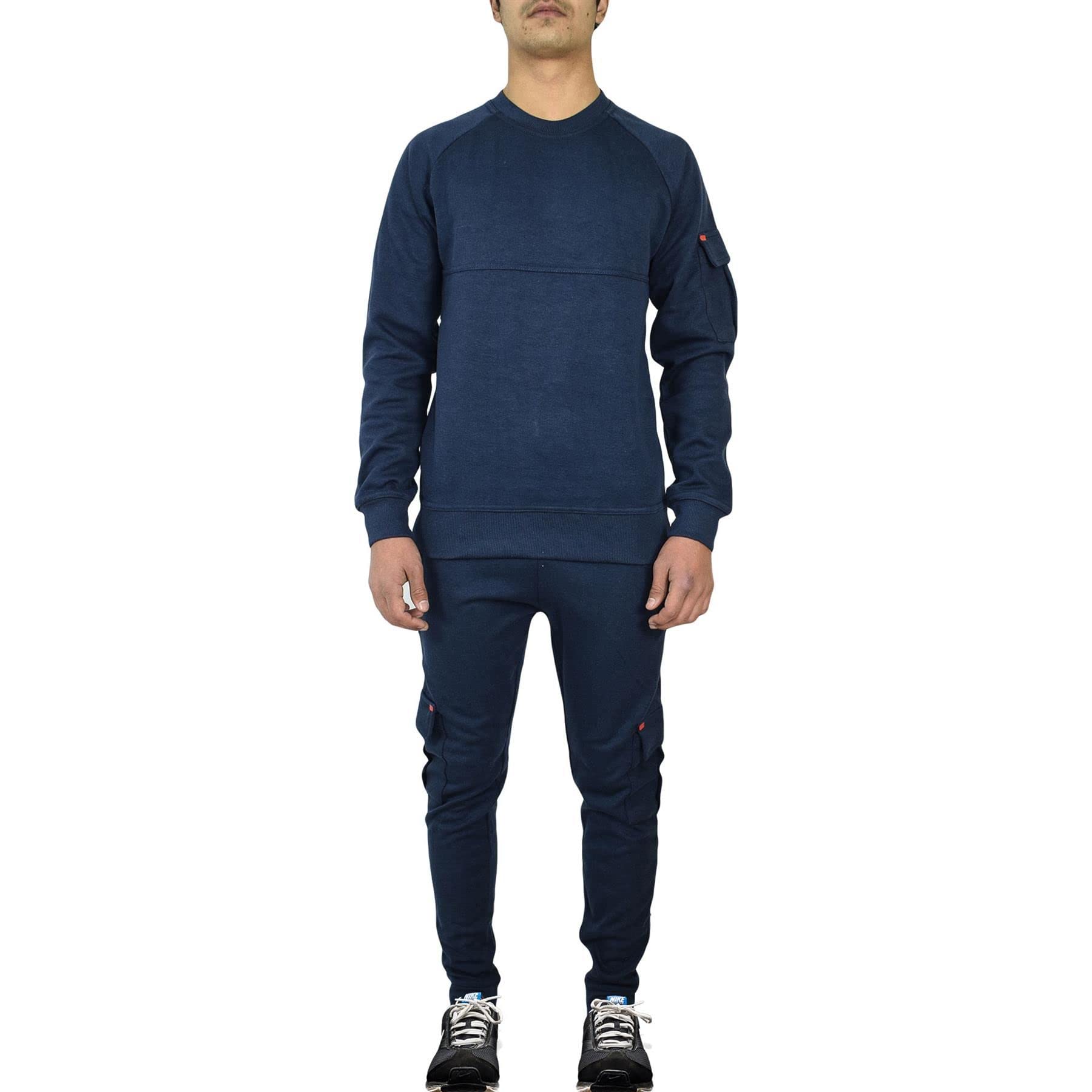 A2z Men's Navy Plain Athletic Tracksuit Raglan Sleeves Top With Joggers Sweatpants - Mts 2482 L