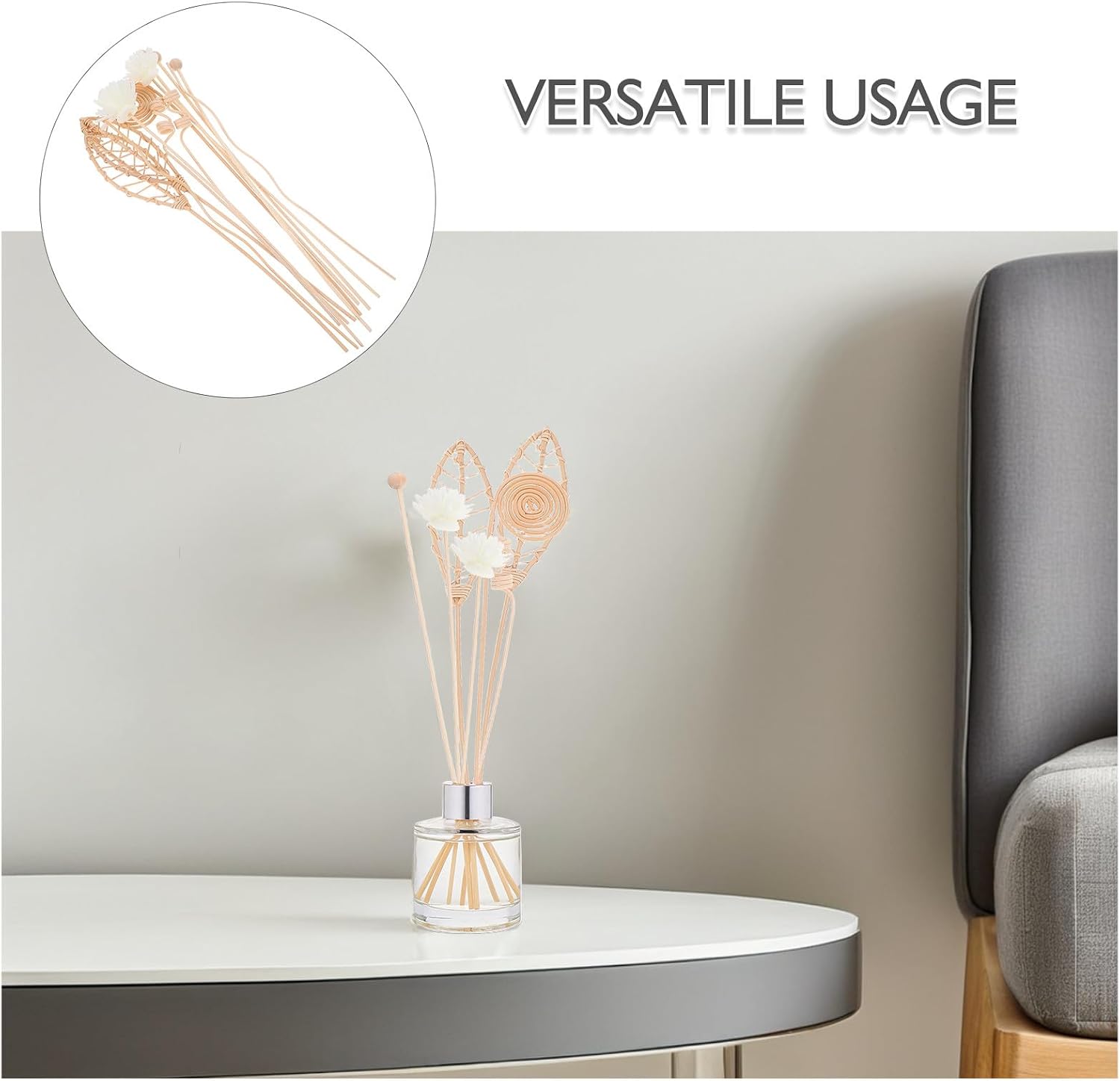 1 Set Reed Diffuser Sticks Set: Natural Rattan Reeds Fragrance Diffuser Refill for Essential Oils - Aromatherapy Flower Scent Sticks for Home Office Bathroom
