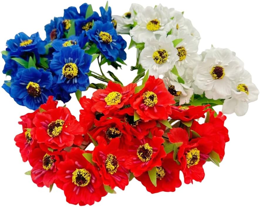 60pcs White Mini Artificial Poppy Flowers Heads and Soft Stem, Tiny Flower image 5