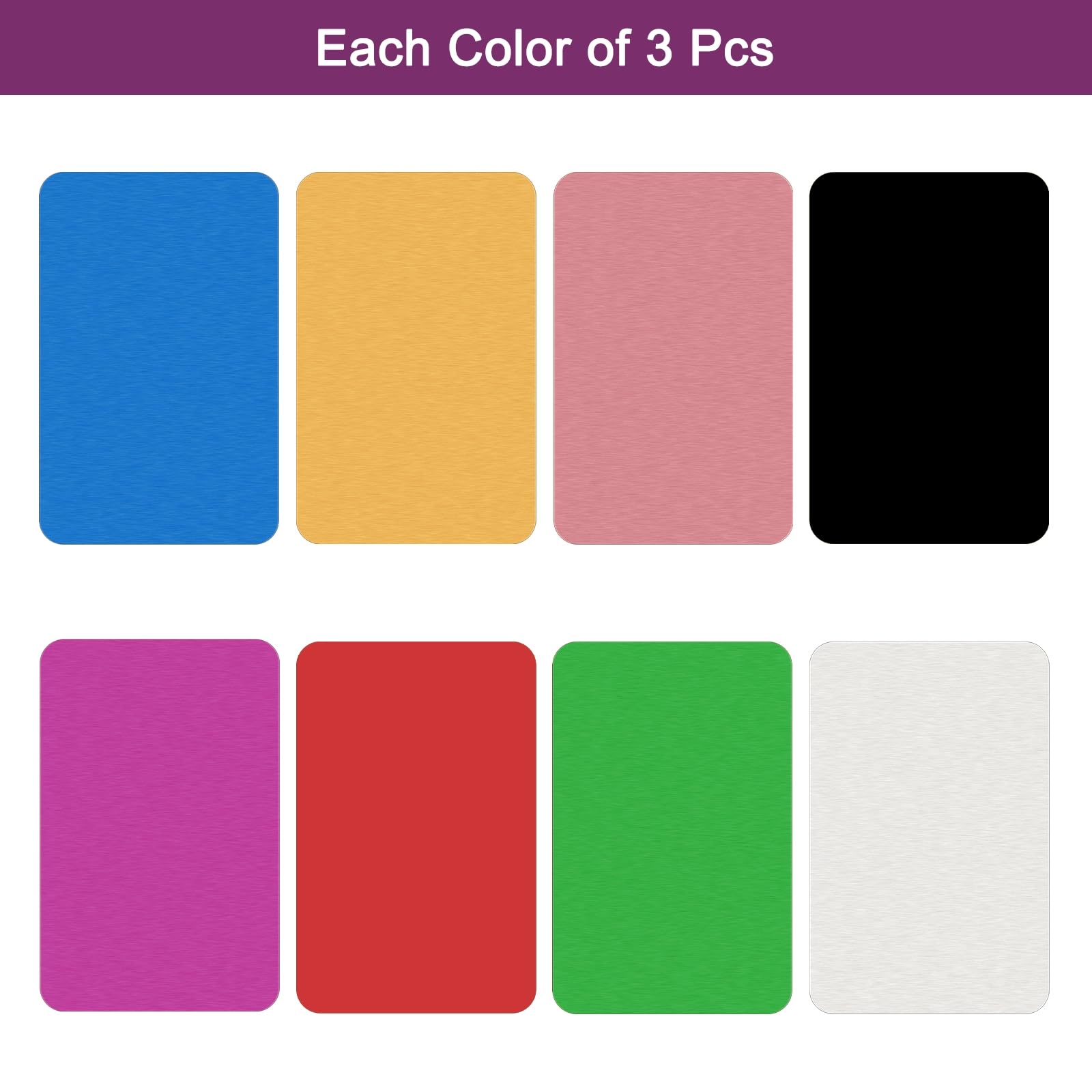 MECCANIXITY 24 tarjetas de visita de metal en blanco, 1/64 pulgadas de grosor, 3.4 x 2 pulgadas, materiales de grabado láser de aluminio multicolor, tarjetas únicas para tarjetas de nombre, crédito,
