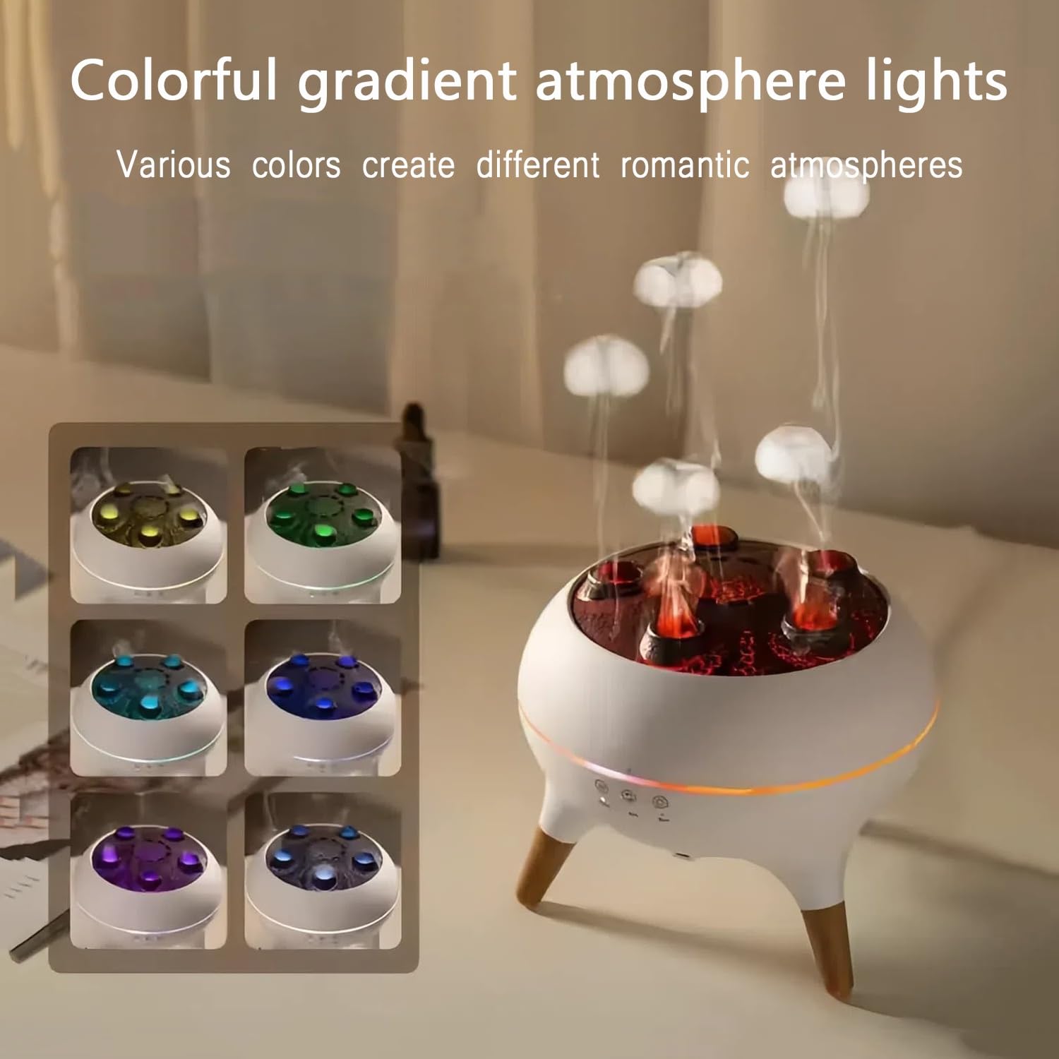 AEDNX Dynamiczny nawilżacz powietrza 3 w 1, dyfuzor meduzy, dyfuzor meduzy, nawilżacz aromaterapeutyczny, nawilżacz powietrza 28 dB Cool Mis z 7 diodami LED i 2 trybami, dyfuzor R/C do domu, biura