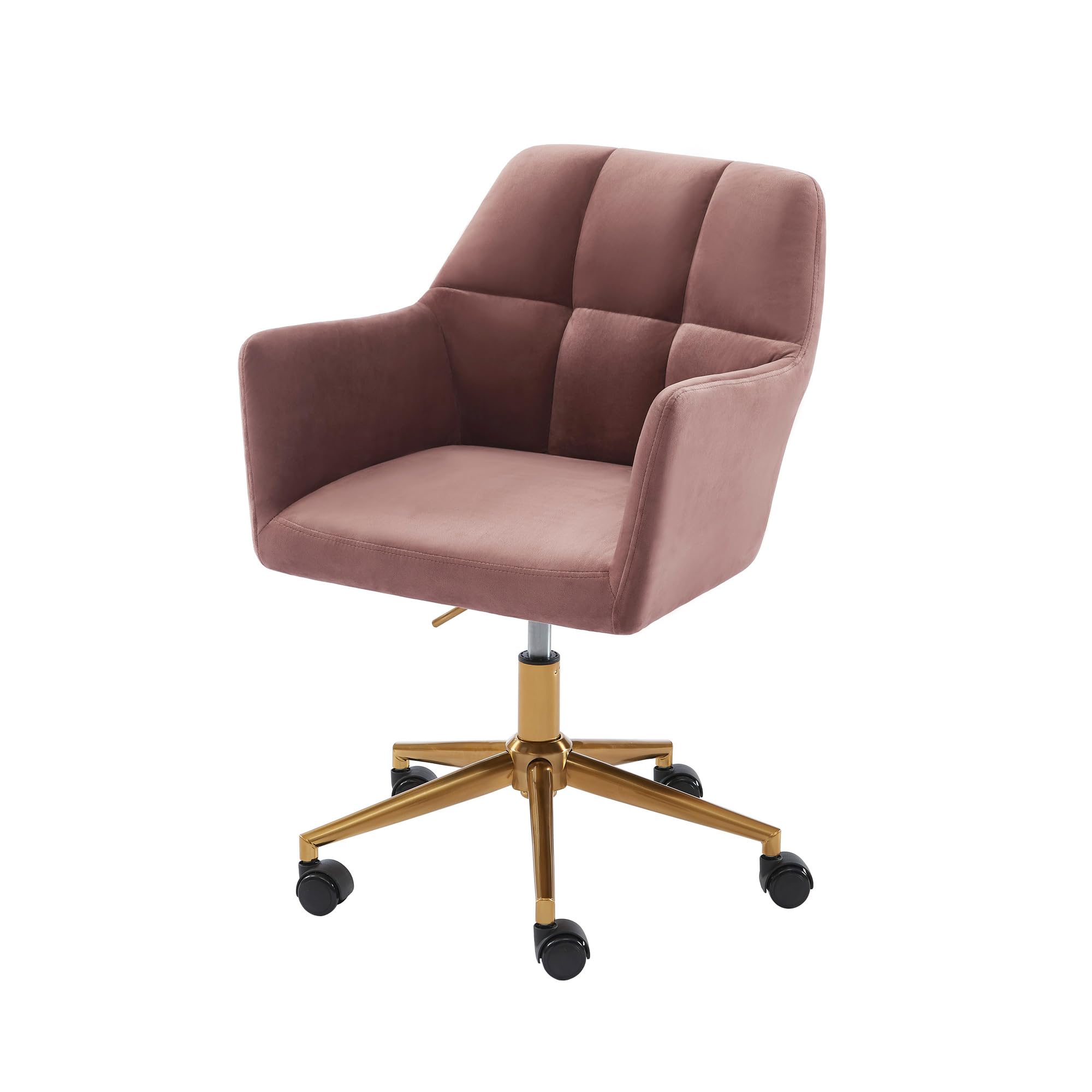 BAÏTA - Silla de Oficina Mona de Terciopelo Rosa con Patas Doradas