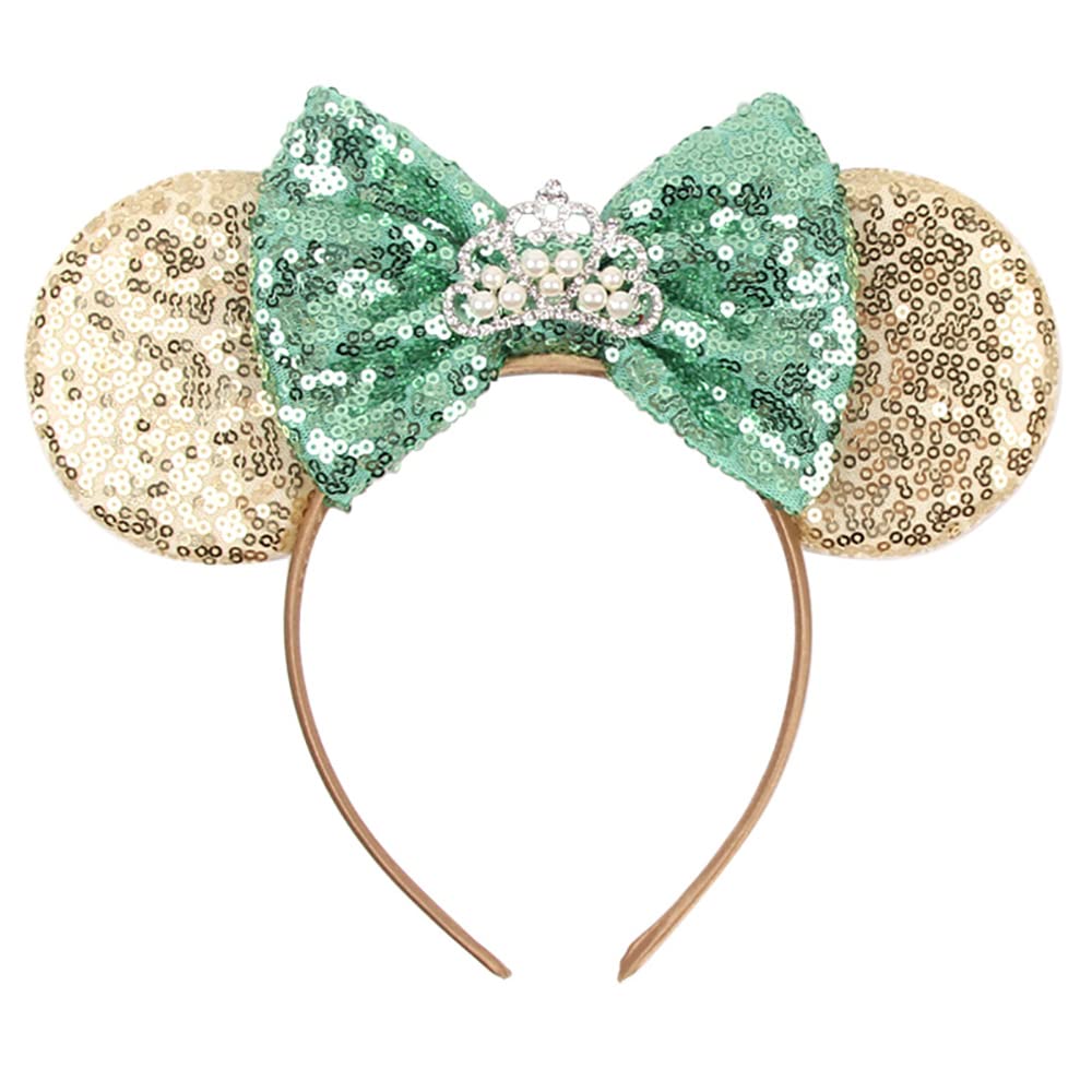 Foeran Mouse Ears Headbands Shiny Bows Mouse Ears Glitter Party Princess Decoration Cosplay Costume for Girls Women (pearl crown gold)