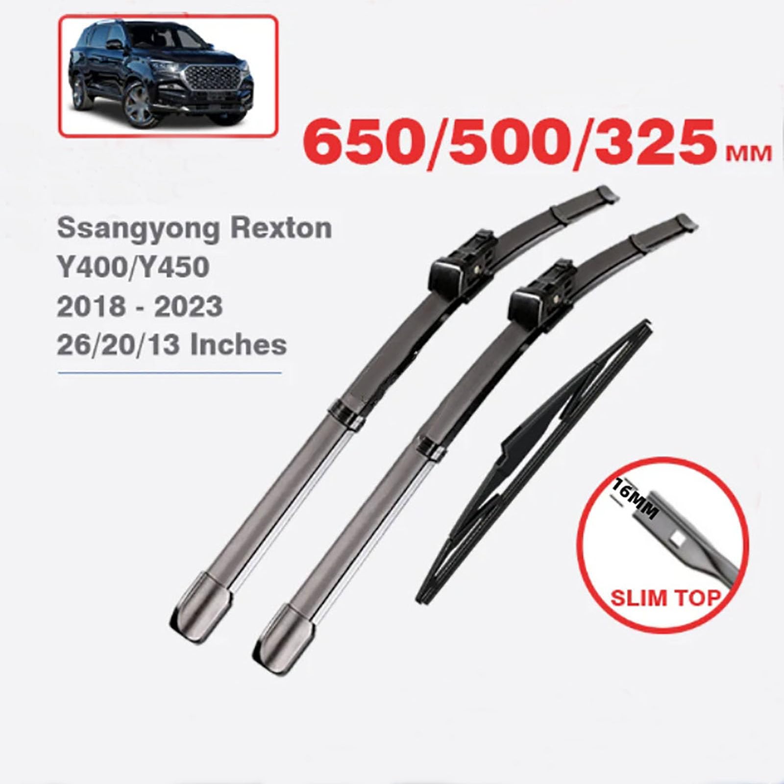 CHROX For Ssangyong Rexton MK1 2002-2017, Wiper Front & Rear Wiper Blades Set Kit Windshield Windscreen Window 20""+20""+14