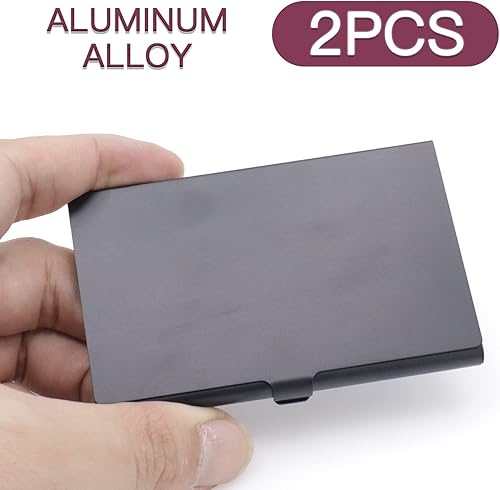 Miniatura 3 de Joyangy Paquete de 2 tarjeteros de metal dorado, funda para tarjetas de visita de aleación de aluminio, funda abatible de bolsillo delgado,