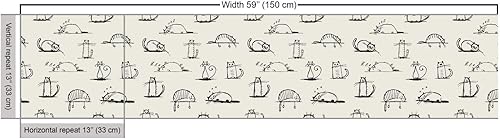 Miniatura 258 de Lunarable - Tela para amantes de perros de The Yard, patrón divertido de animales de dibujos animados en posiciones caprichosas estirando y Beige y