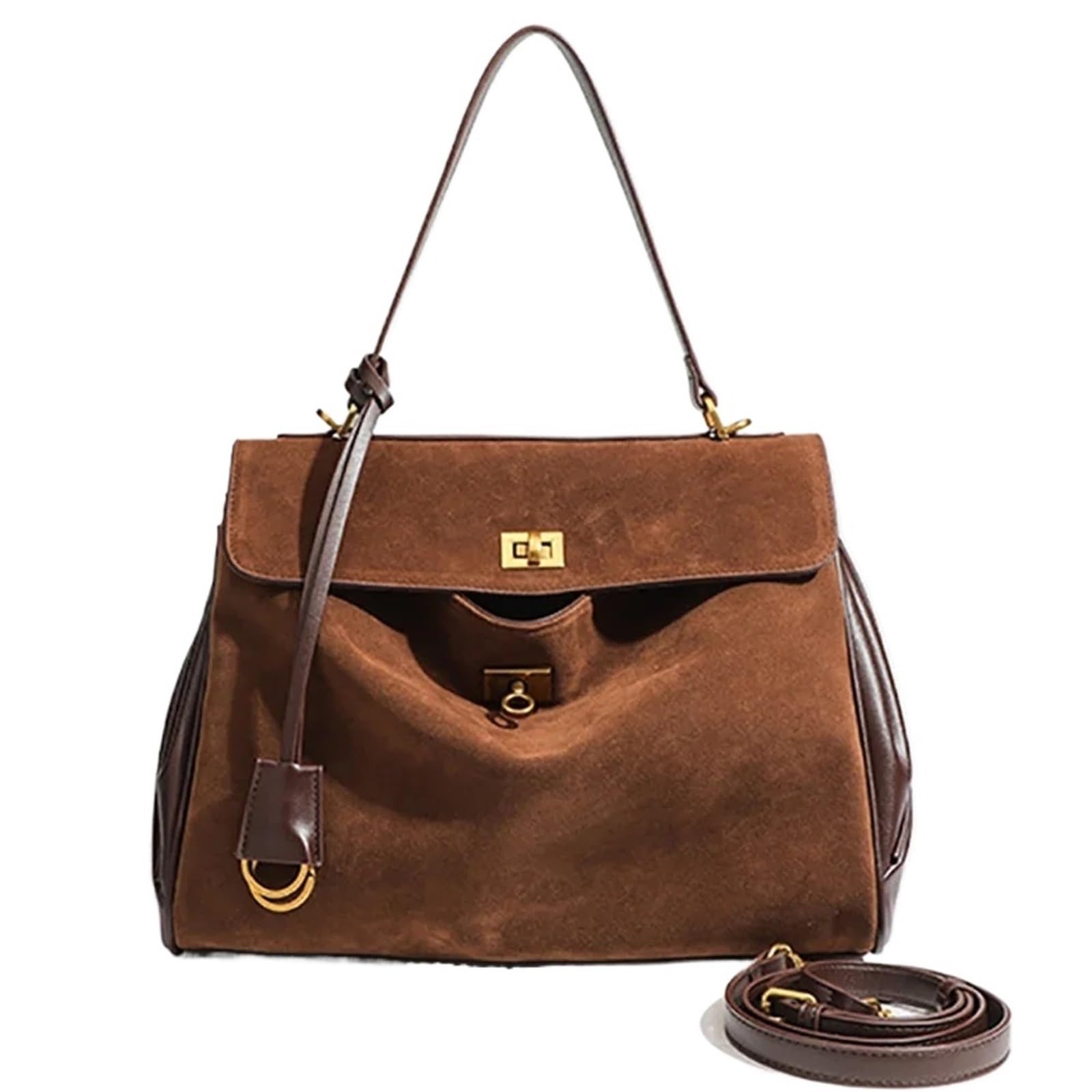 Borsa Camoscio Marrone Borsa da donna in pelle scamosciata, borsa ascella autunnale e invernale, a tracolla for signora