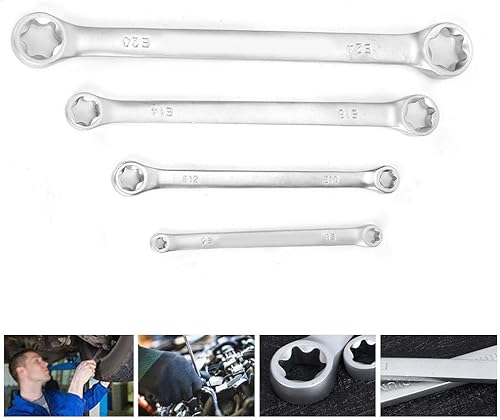 Miniatura 8 de Juego de llaves inglesas, 4 unids/set E8-E24 Llave hexagonal doble extremo E Cr-Mo Pentalobe Juego de llaves de reparación de automóviles