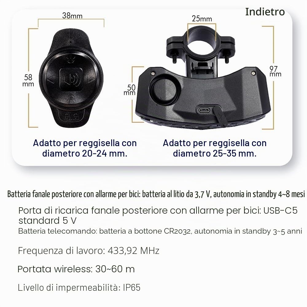 TKMARS Luce Posteriore Bici LED con Campanello Telecomando Fanale Posteriore Impermeabile Con 5 Luci Super Luminoso USB Ricarica per Bici Da Strada E Mountain Bike