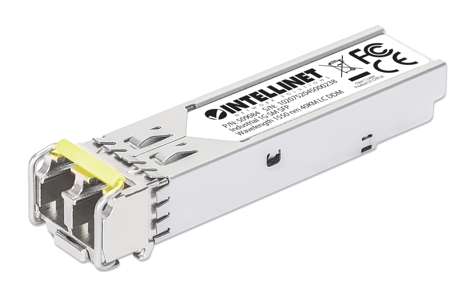 INTELLINETIndustrial 1000Base-LX SFP to Duplex LC Single-Mode 1G Fiber Transceiver - Wavelength 1550 nm - Cisco GLC-EX-SM1550-40 - Hot Plugging - Up to 25 mi. - MSA Comp - DDM/DOM - 509084