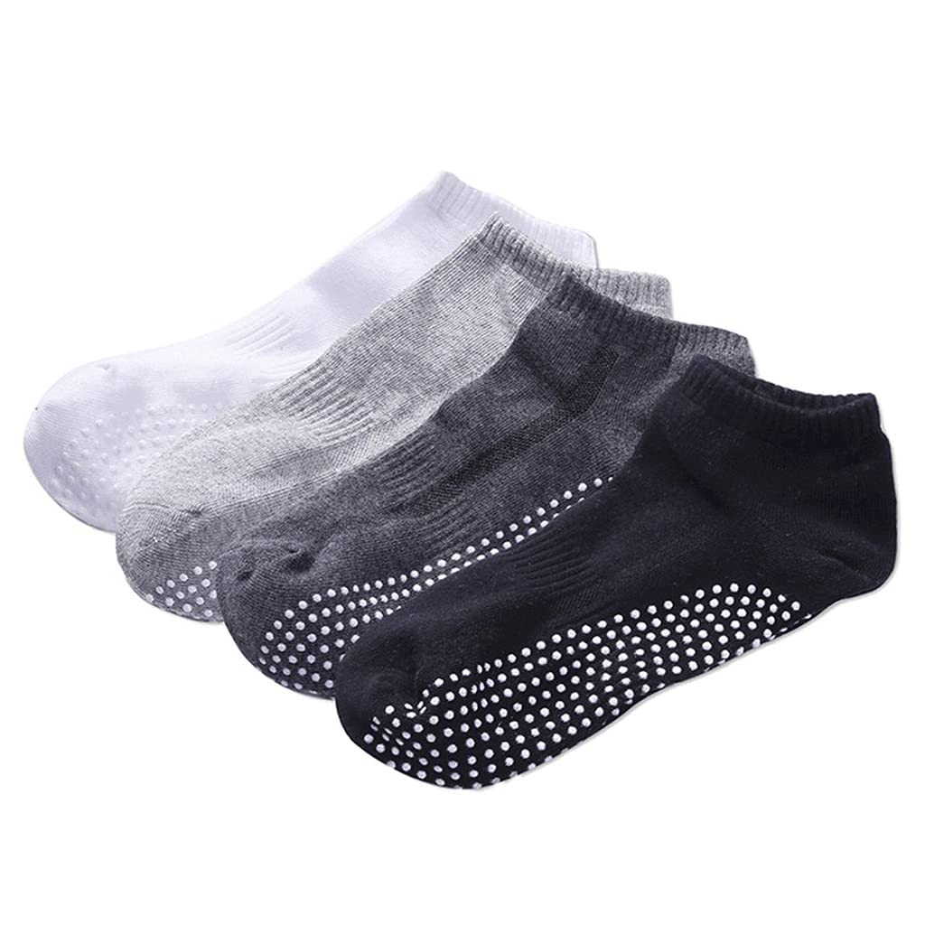 4 Paare Mennon-Slip Yoga Socken mit Griffe atmungsaktive Anti-Skid Socken Low Cut Sports Socken for Gym Fitness Ballett Pilates (Farbe: 4 Paar dunkelgrau Größe: (UK 6-8.5/7-9.5))