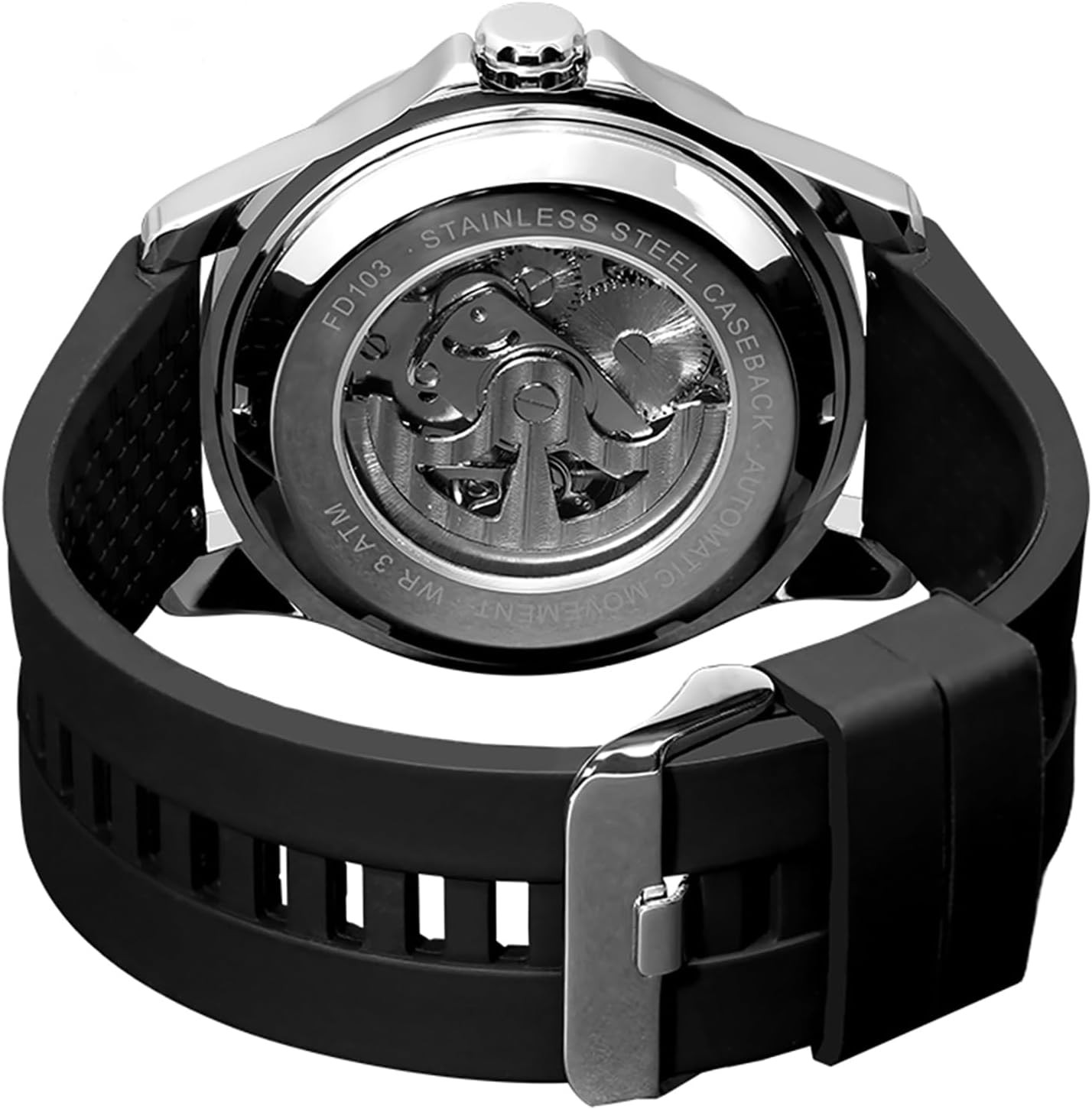 FIDI Men's Automatic Mechanical Watch with Skeleton Design, 3ATM Water Resistance, Glow-in-The-Dark Hands, Silicone Strap and Alloy Case Skeleton Mechanical Watch - Image 2
