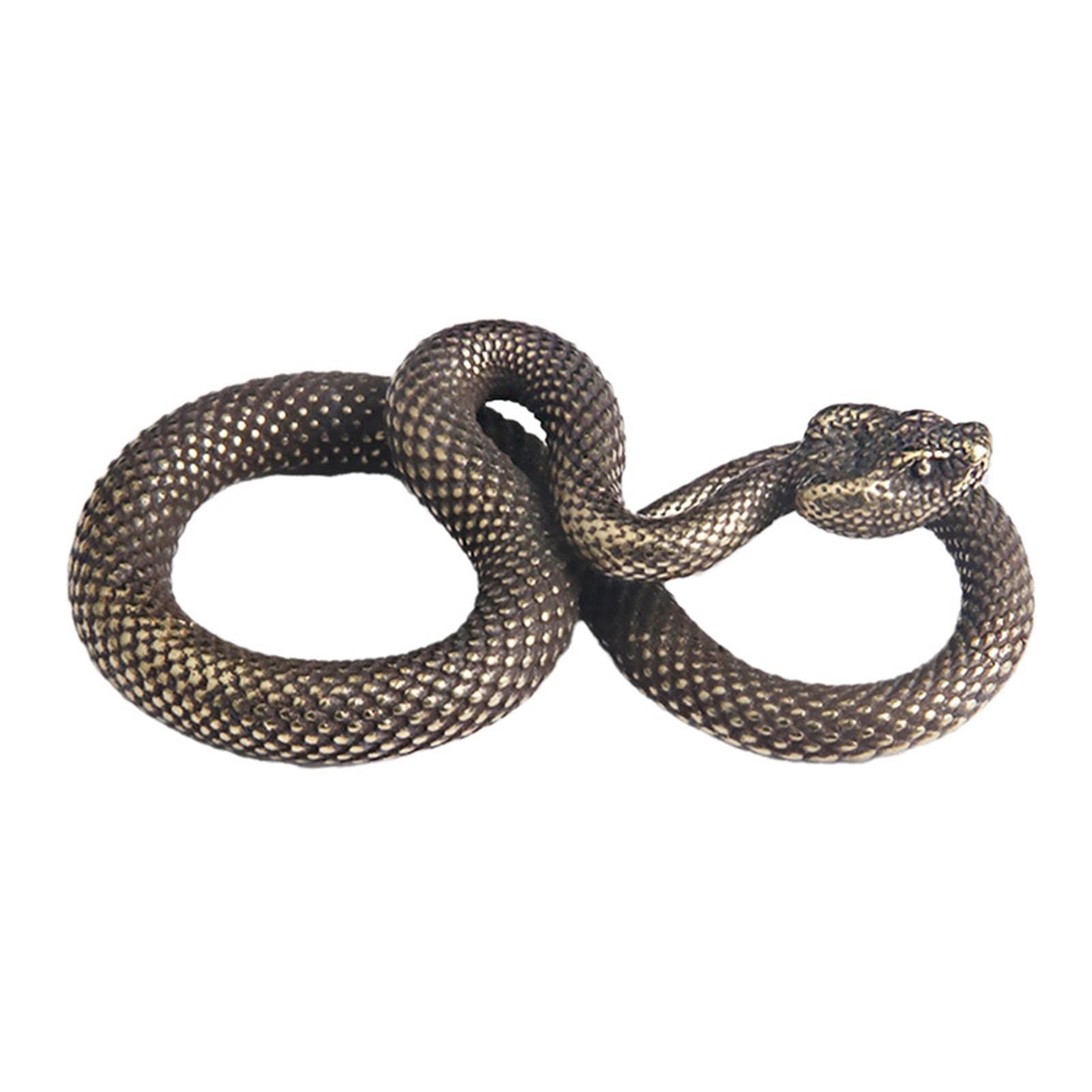 Jinshining Bronze Snake Figurine Decor High Simulation Fantasy Brass Vintage Style Snake Statue for Office Snake Sculpture for Desktop, Snake Figurine, Brown, 1