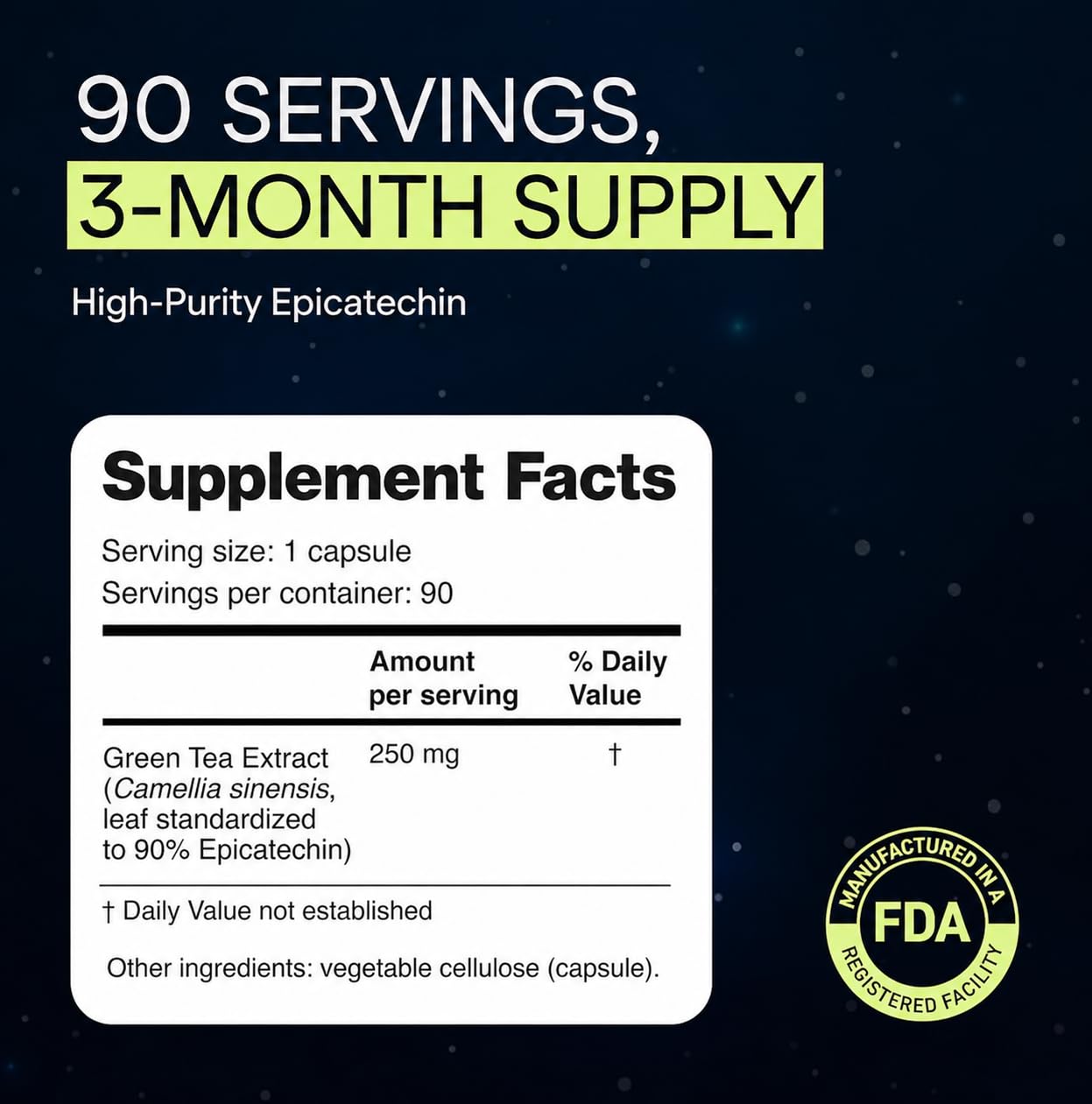 High Purity Epicatechin - 90 Capsules - Promotes Strength & Muscle Growth - Nitric Oxide Support - for Daily Performance - Epicatechin Supplements Made in USA — Amazon image 3