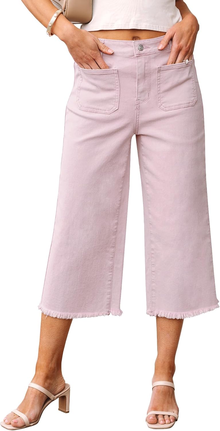 luvamia Women's Wide Leg High Waisted Cropped Capri Jeans