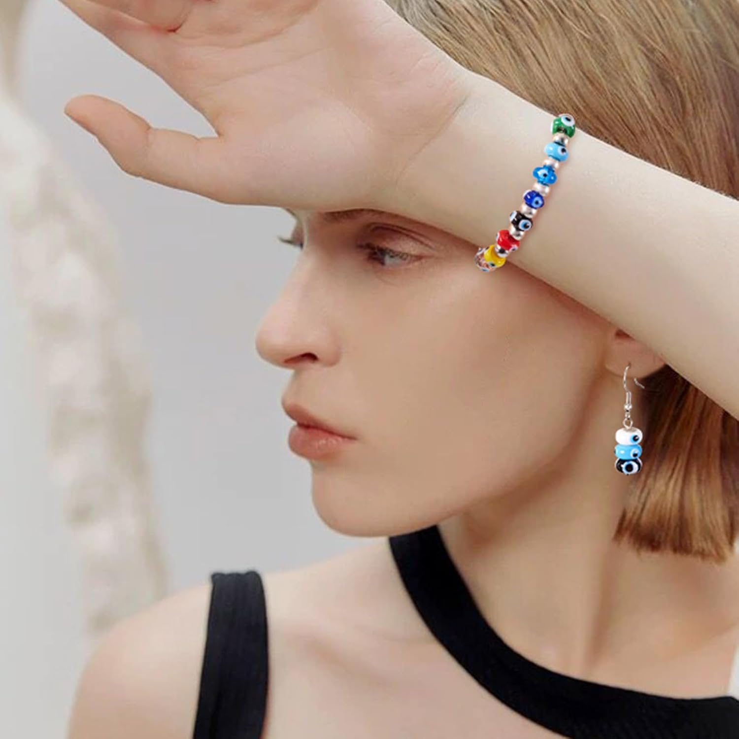 Cheriswelry 54Pcs Evil Eye Lampwork Glass Beads Flat Round Evil Eye Craft Beads Spacers 9 Colors 9-10mm for DIY Bracelets Earrings Necklace Jewelry Making - Image 4