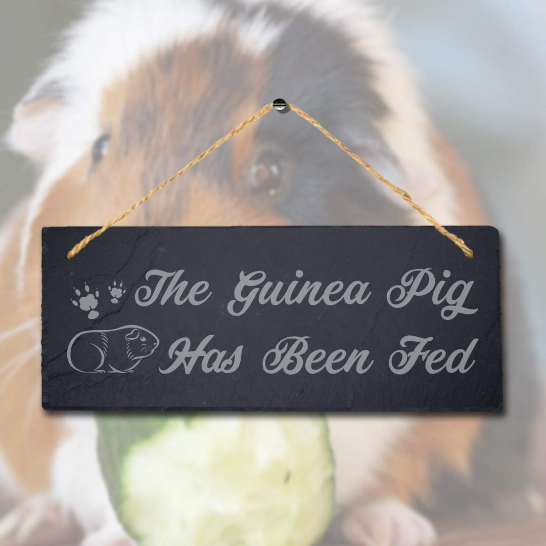 Stukk The Guinea Fed Hanging Pig Cot Pigsties Sign, Natural Engraved Slate Stone Plaque, 30x12cm
