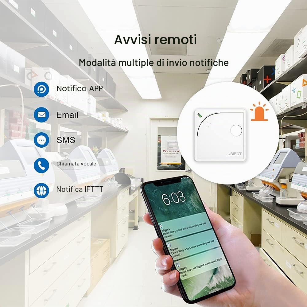 UbiBot WS1 - Misuratore di temperatura e umidità WiFi, igrometro termometro wireless, data logger WiFi con allarme App gratuito, temperatura frigorifero, App Android/iOS (solo WiFi 2.4GHz, IFTTT)