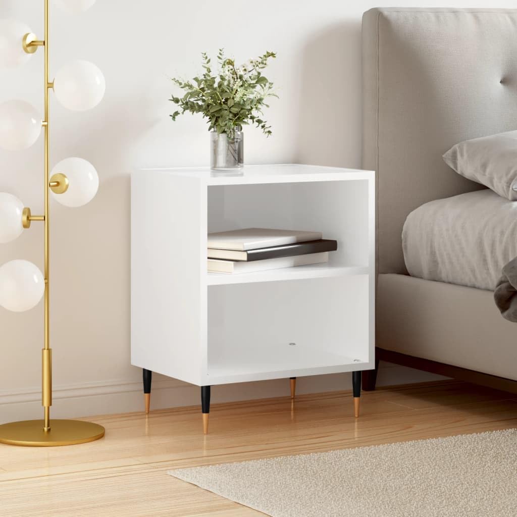 Table de nuit blanc brillant pour optimiser l'espace près du lit