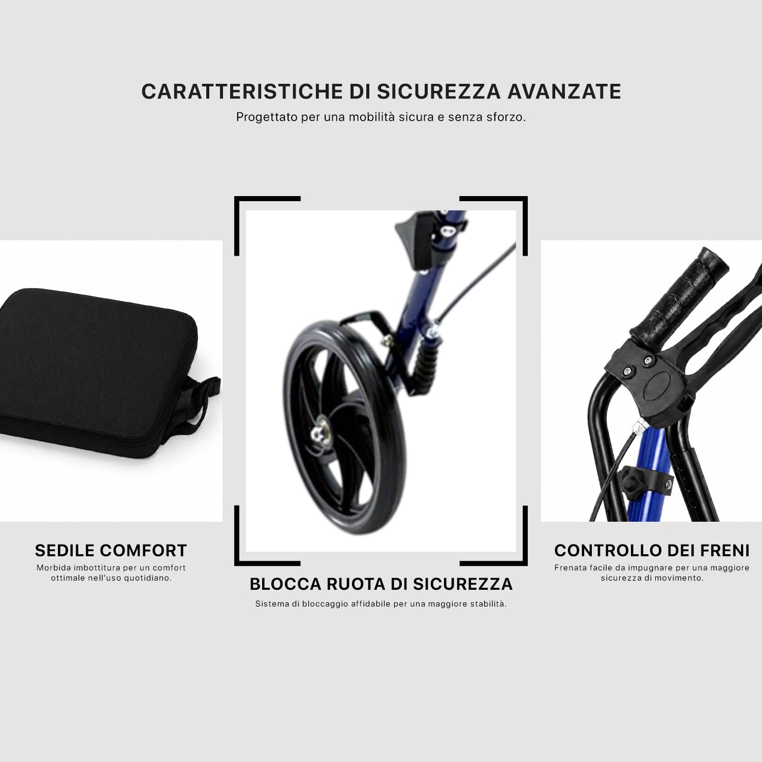 Deambulatore pieghevole leggero con sedile, 4 ruote, freni e borsa portaoggetti – Ausilio per la mobilità per anziani e adulti – Altezza regolabile, compatto e portatile