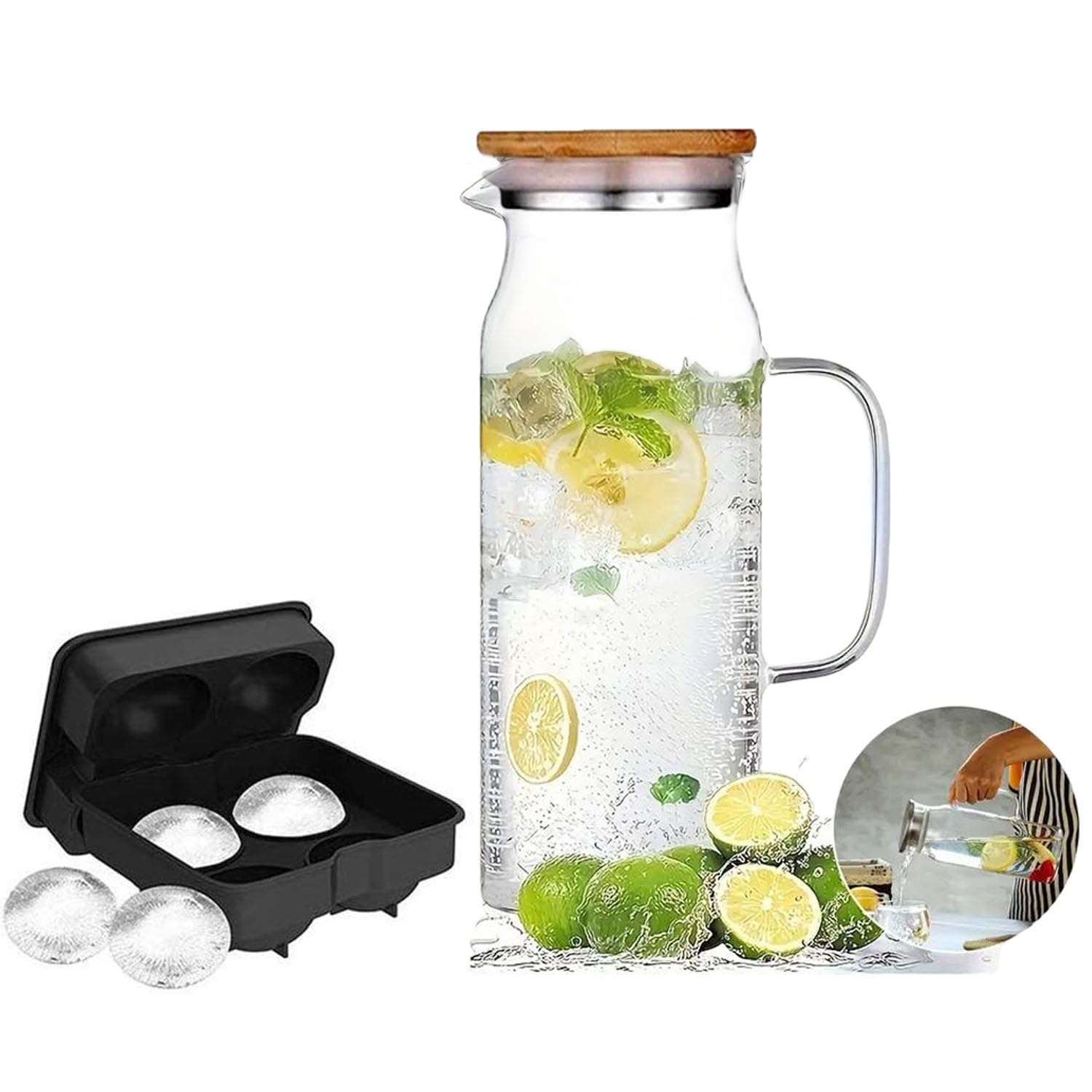 Amazon.com: Glass Pitcher with Bamboo Lid - High Heat Resistance