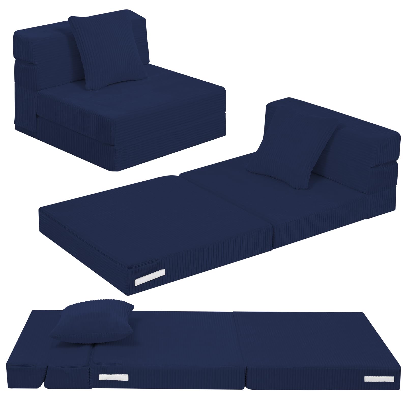 MeMoreCool Kids Sofa Bed, Toddler Folding Futon Chair Bed, Navy Blue — image 1