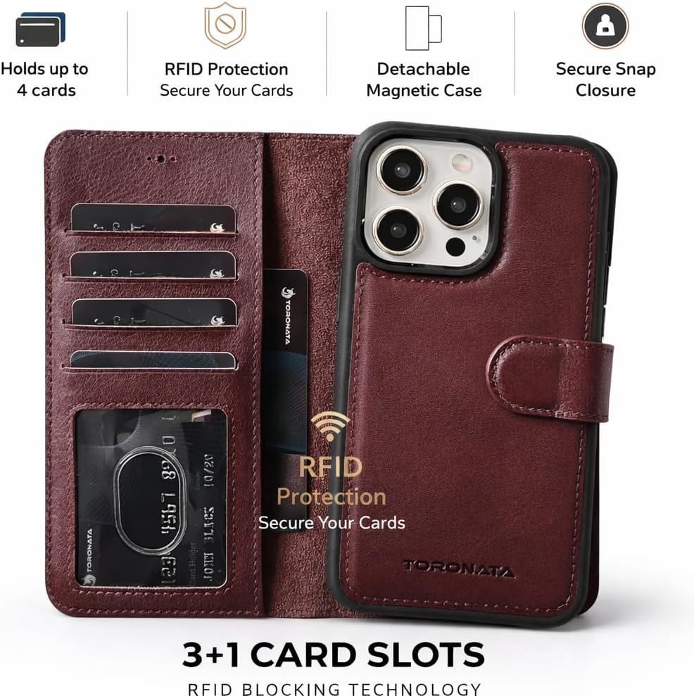 Vegas Wallet Phone Case Compatible with iPhone 15 Plus 6.7in – Elegant Full-Grain Leather Phone Case Wallet – Card Holder Wallet RFID Blocking with Kickstand, Card Slots (Purple)