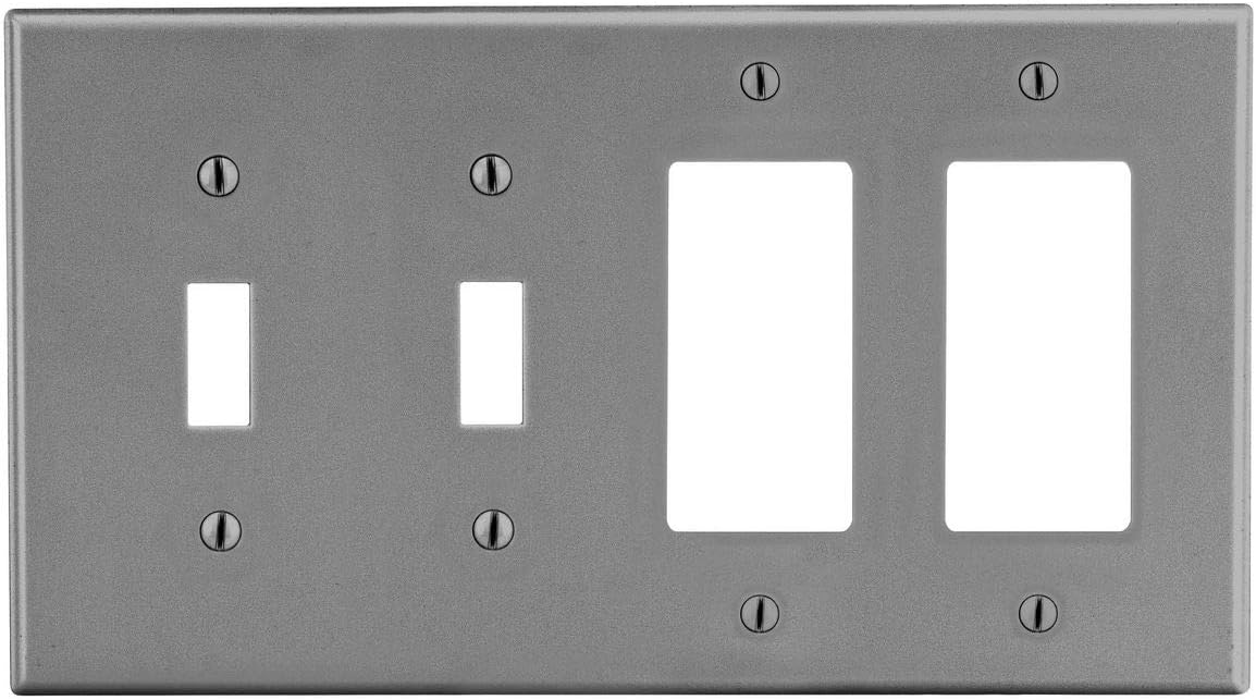 Bryant Electric NP2262W Wallplate, Nylon, Standard Size, 4-Gang, 2 Toggle, 2 Decorator/GFCI, White