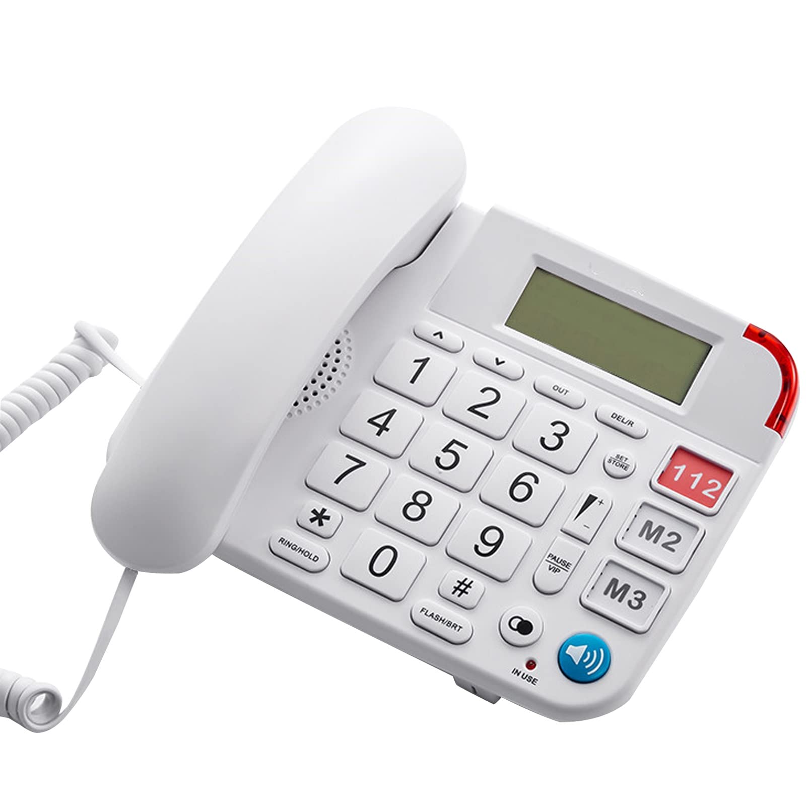 IBOWZ Telefono Fisso Telefono a Pulsanti Grandi per Anziani,Telefono Fisso con Filo,Funzione Sveglia,Funzione Vivavoce,Suono Chiaro,Perfetto per Gli Anziani,con Display ID chiamante Telefono Fisso