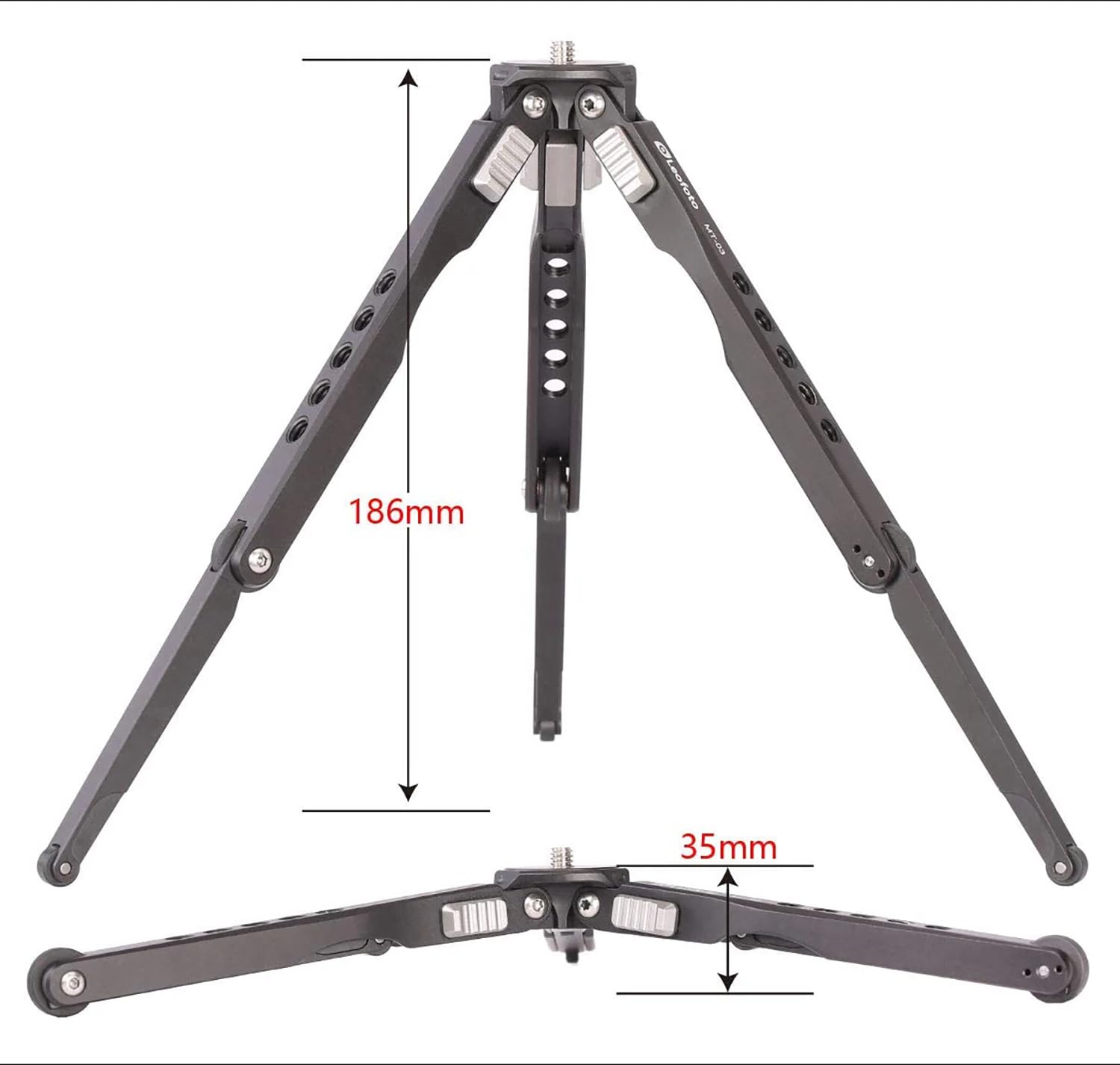 Leofoto - Mini trípode de Bolsillo - Ideal para un fotógrafo de Viajes - Capacidad de Carga de 3 kg - Pies Extensibles - Altura mínima de 3,5 cm a una Altura máxima de 18,5 cm - MT-03