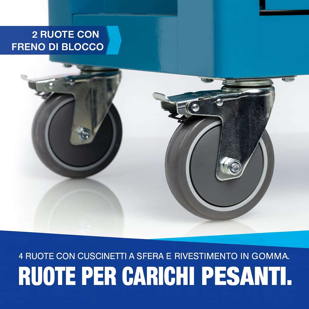 NTG carrello portautensili + utensili + 7 cassetti | 247 pezzi | chiudibile a chiave | 6 dei quali con utensili | con intarsi morbidi in carbon look | cassetti pieni | carrello portautensili