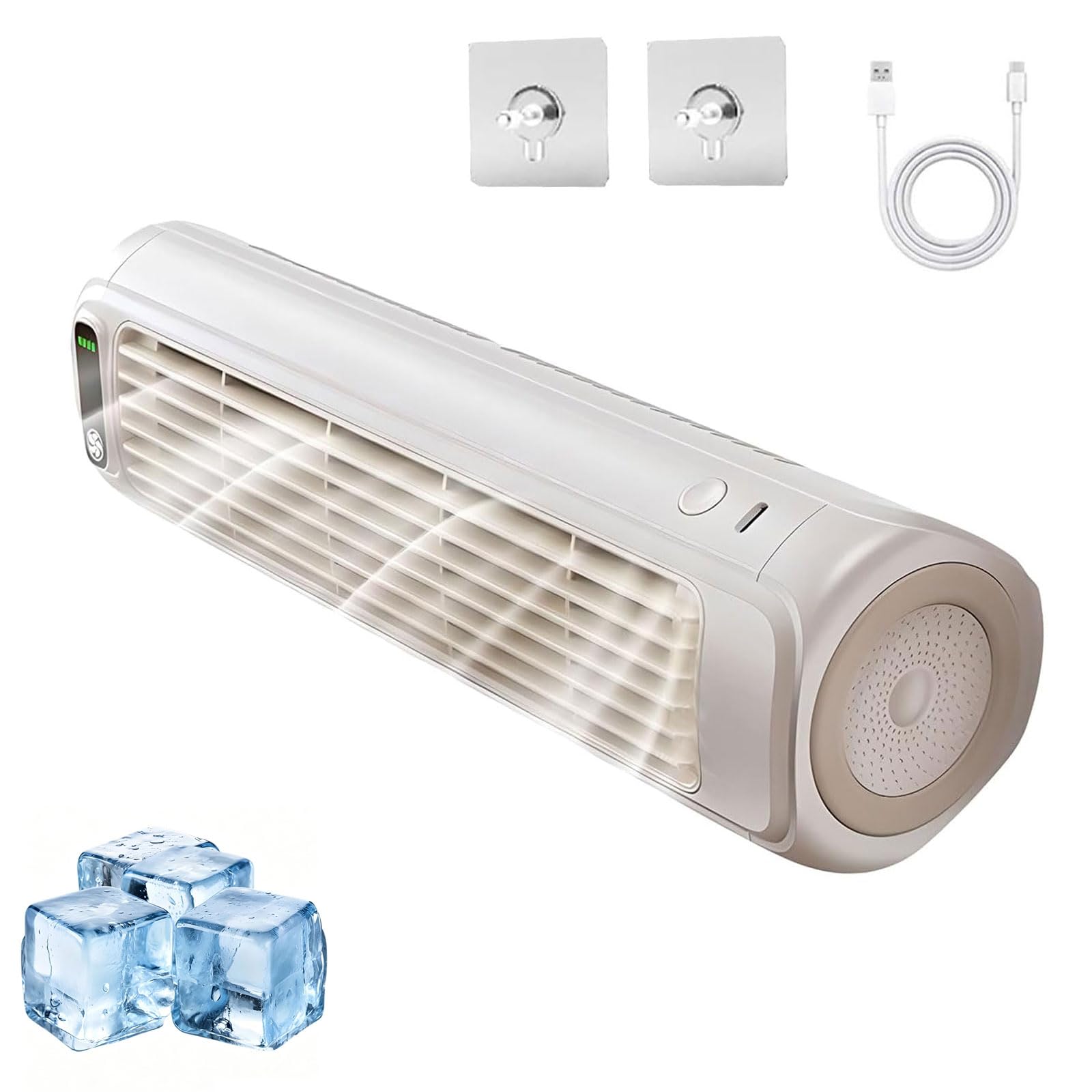Ventilatore per condizionatore d'aria da parete, ricaricabile, con 3 velocità regolabili, mini ventola di raffreddamento a basso rumore per camera da letto, ufficio, camper, campeggio