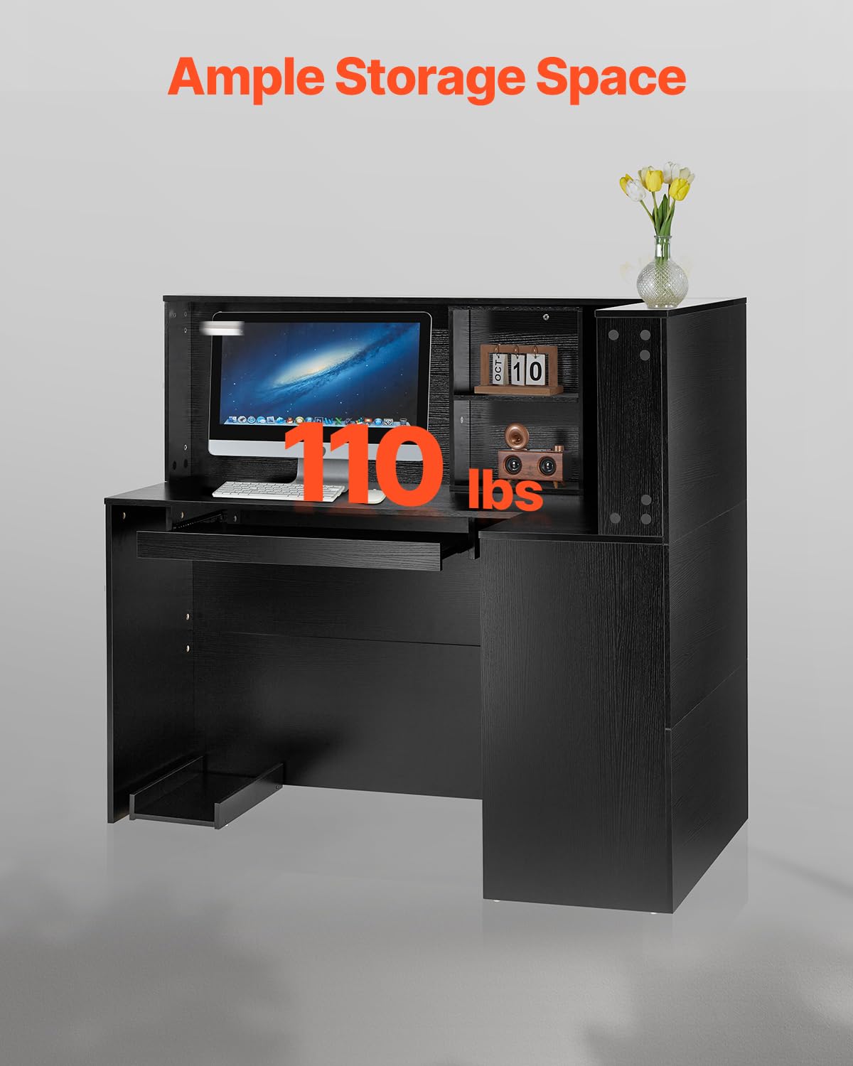 VEVOR Banco Reception 1600 x 600 x 1110 mm Tavolo da Banco Rettangolare, Tavolo di Vendita per Ufficio con Luce a LED, per Registratori di Cassa, Hall, Saloni di Bellezza e Uffici, Nero e Marrone