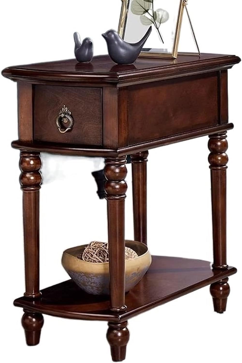 Table d'appoint en bois massif à 2 tiroirs pour meuble de salon étroit