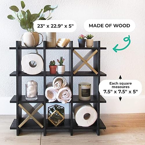 Large Black Tic Tac Toe Toilet Paper Holder Stand | Design Freestanding Bathroom Tissue Roll Storage Organizer | Wooden Bathroom Organizer | Over The Toilet Bathroom Storage Cabinet Wall Mounted #TOP1
