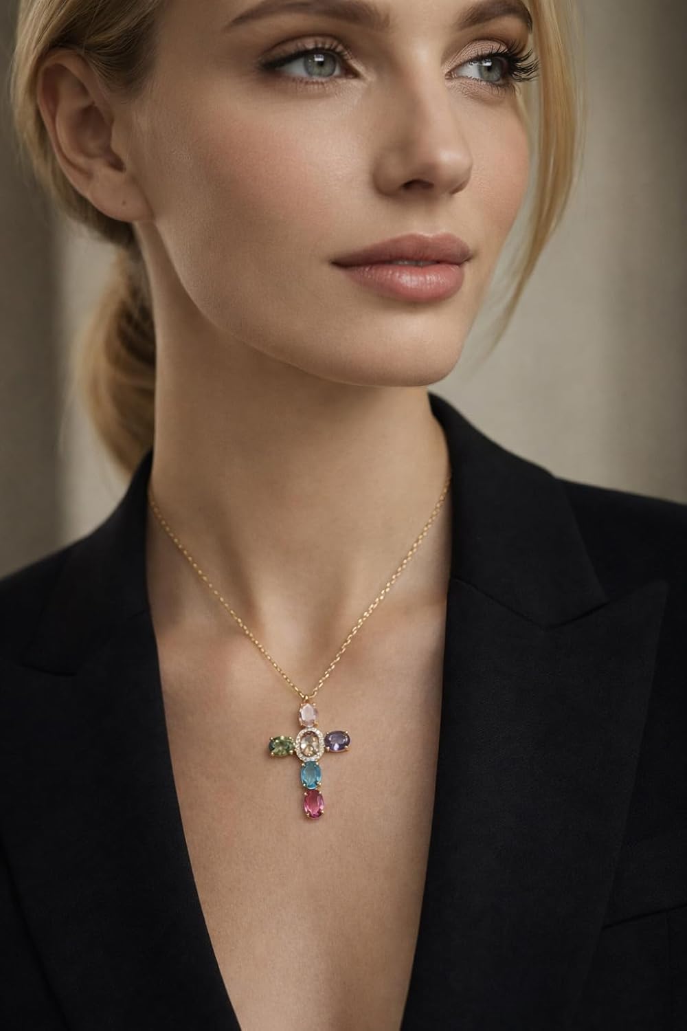 18K Gold Plated Cross Necklace for Women, Cubic Zirconia Dainty Pendant Chain, Elegant Faith Jewelry, Layered Gold Chain for Everyday Wear and Gifts - Image 7