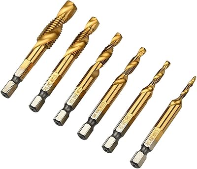 6Pcs/Lot Tap Drill Bits 1/4 Inch HSS Hex Shank Titanium Coated Thread Screw Tapping Drilling Deburring Tools TMP1105 (Color : 6PCS Long Style)
