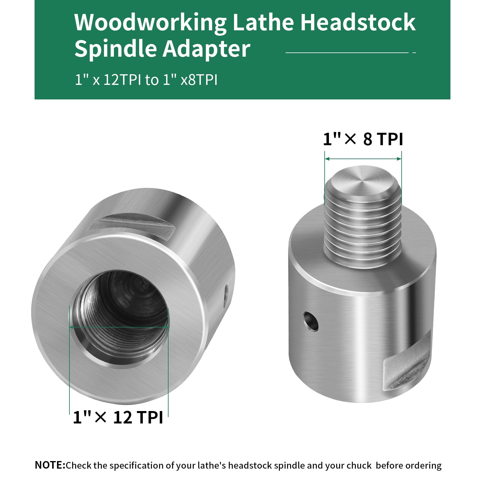 Hurricane, Headstock Spindle Adapter, Converts 1 1/4" X 8 TPI To 1" X