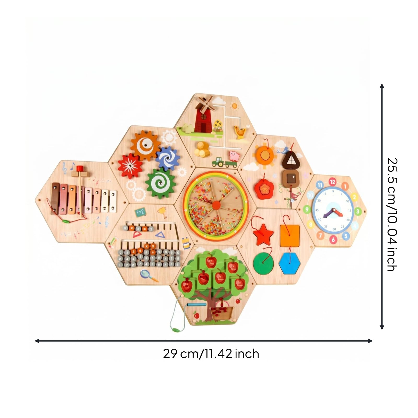 Tableau d'apprentissage pour Enfants Tableau d'exercice Panneau Mural Activités en Bois pour la Coordination Main-œil Exploration Sensorielle Adapté à, Hexagone 4.5kg