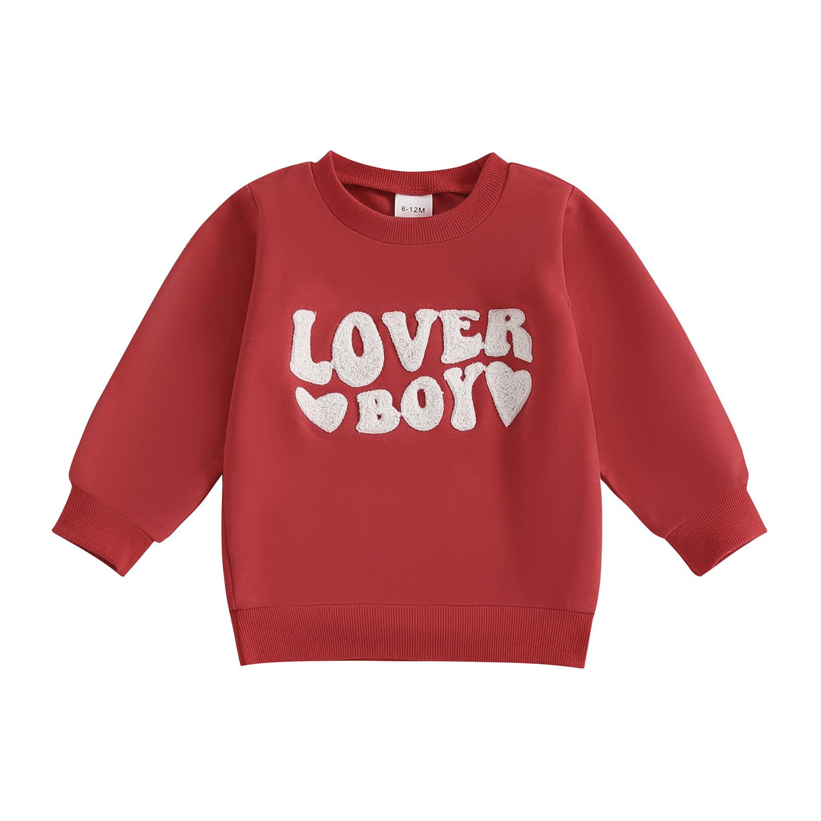 JLKGICF Toddler Boy Girl Valentines Day Shirt Letter Embroidery Sweatshirt Long Sleeve Pullover Tops Kids Valentines Outfits (Lover Boy Red, 2-3 Years)