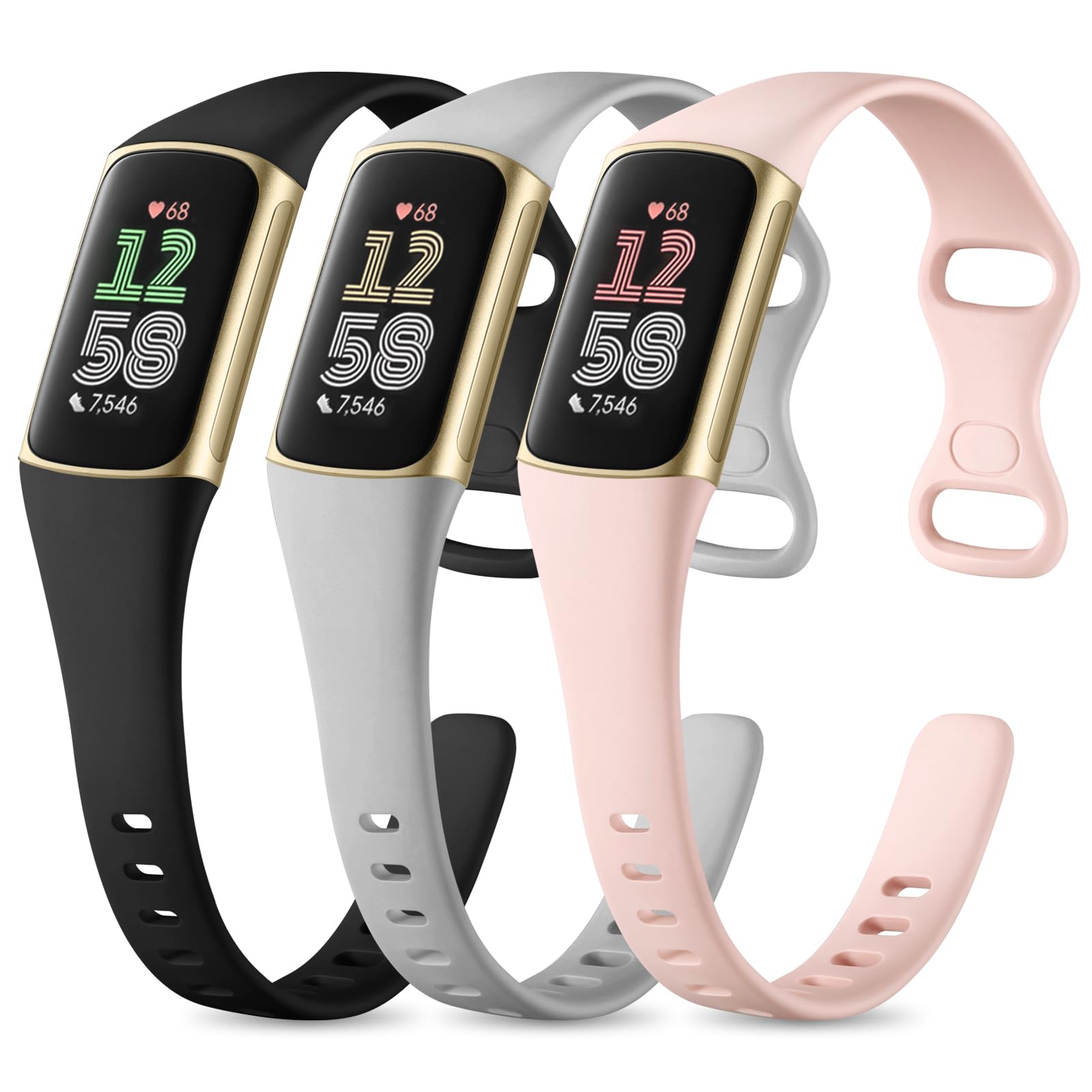 CeMiKa Silicone Slim Strap Compatible with Fitbit Charge 5/6, Soft Breathable Sport Bands