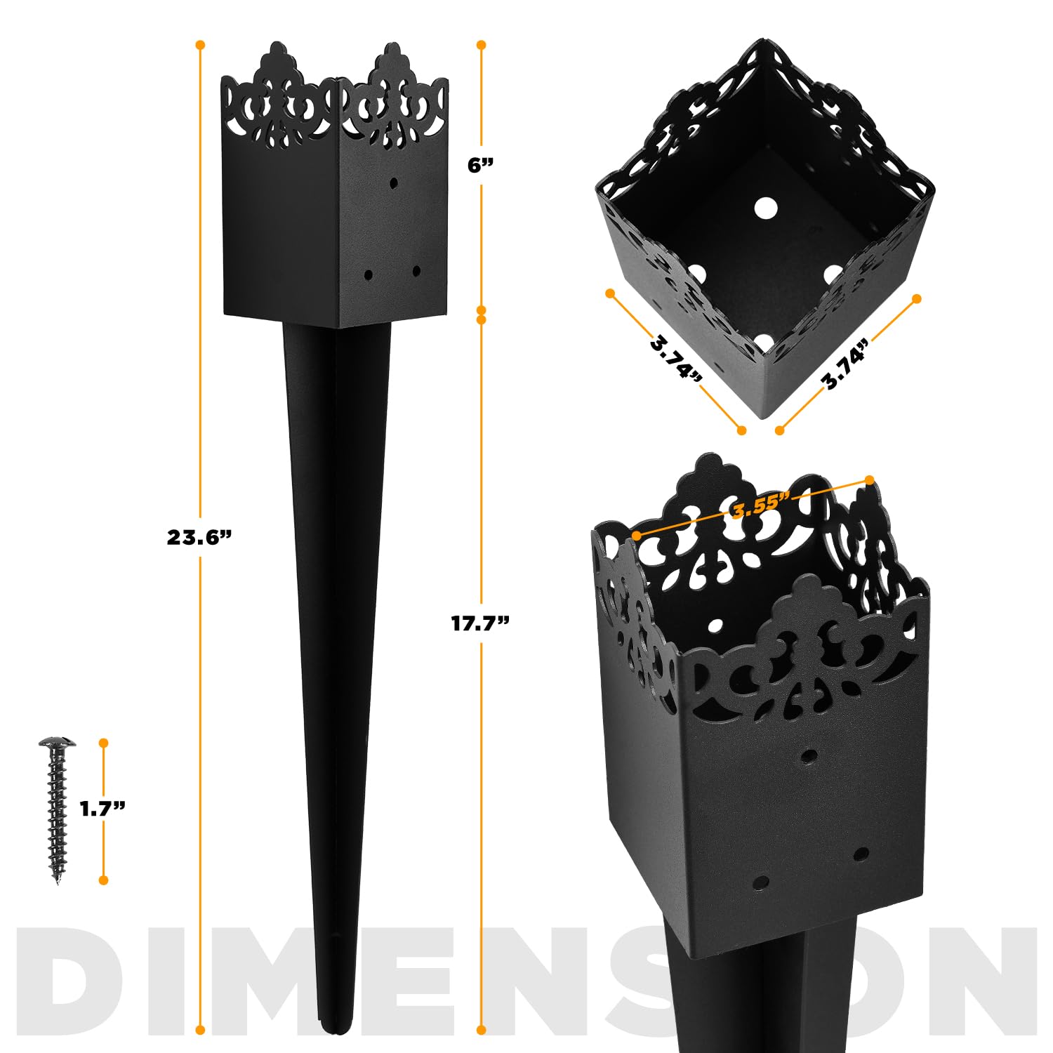 Heavy Duty Fence Post Anchors 36" - 4x4 Ground Spikes For Fences, Mailboxes & Decks, Set Of 4 With Powder Coating