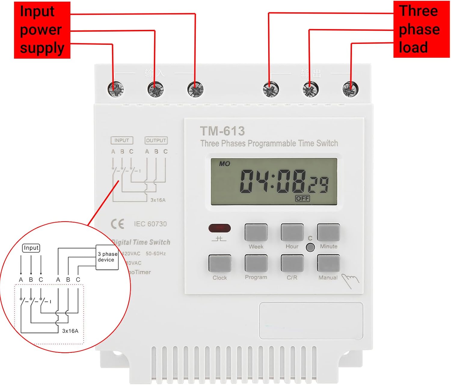 Three Phase Timer Switch Digital Weekly Programmable 380V Time Relay for Industrial Motor HVAC Lighting Control and Automation Systems