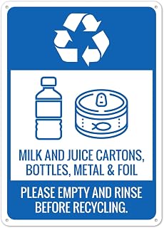 Recycle Milk And Juice Cartons Bottles Metal & Foil Sign 8x12 Inch Metal Sign – Informational & Decorative Wall Display