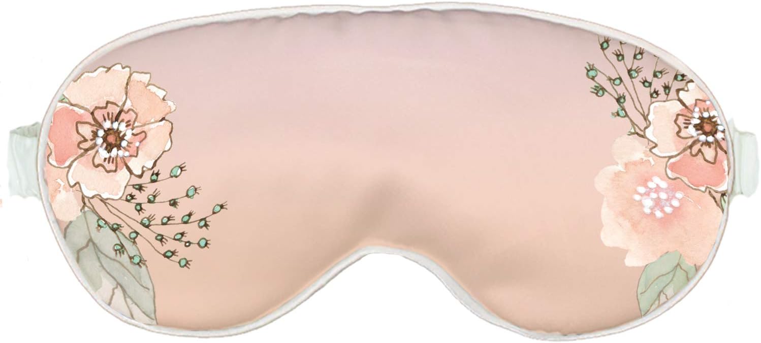 Eye Mask for Women – Floral Ombre Blush Pink Satin Sleep Mask with Elastic Strap – Floral Sleep Mask