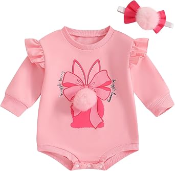 Easter Bunny Baby Clohtes Newborn Girl Boy Sweatshirt Bubble Romper Rabbit Embroidery Long Sleeve Jumpsuit Bodysuit